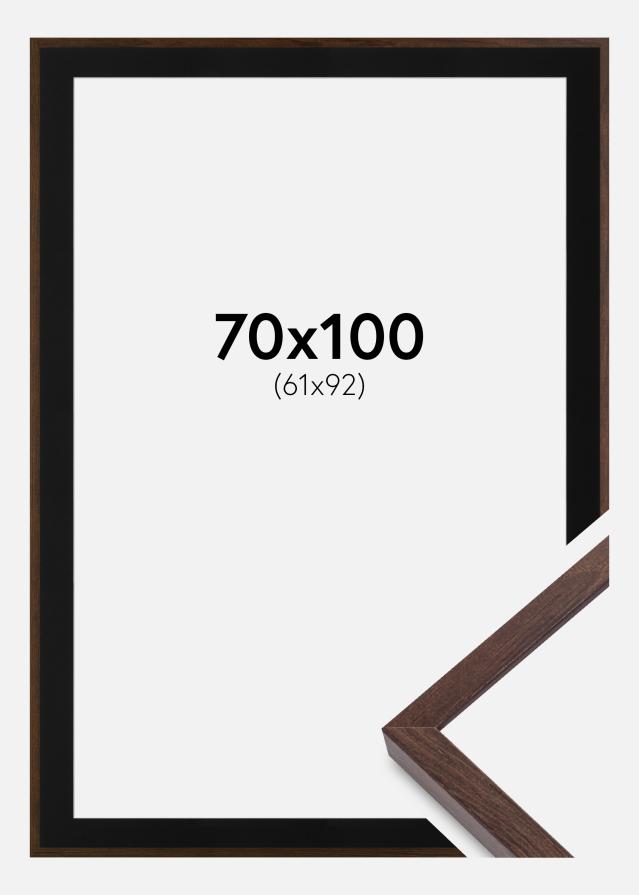 Ram med passepartou Fotolijst E-Line Walnoot 70x100 cm - Passe-partout Zwart 62x93 cm