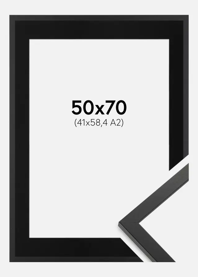 Ram med passepartou Fotolijst Trendy Zwart 50x70 cm - Passe-partout Zwart 42x59,4 cm (A2)