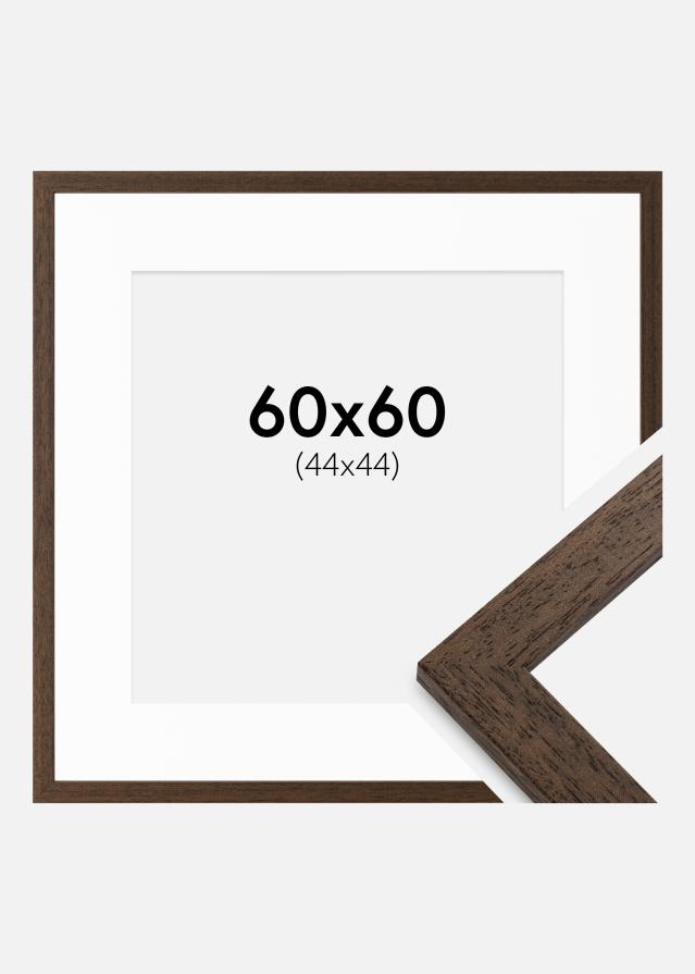 Ram med passepartou Fotolijst Brown Wood 60x60 cm - Passe-partout Wit 45x45 cm