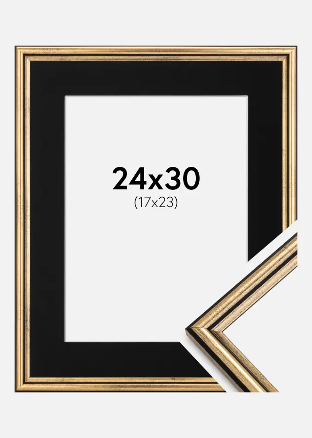Ram med passepartou Fotolijst Horndal Goud 24x30 cm - Passe-partout Zwart 18x24 cm