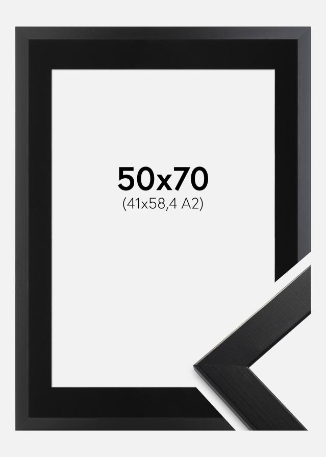 Ram med passepartou Fotolijst Trendline Zwart 50x70 cm - Passe-partout Zwart 42x59,4 cm (A2)