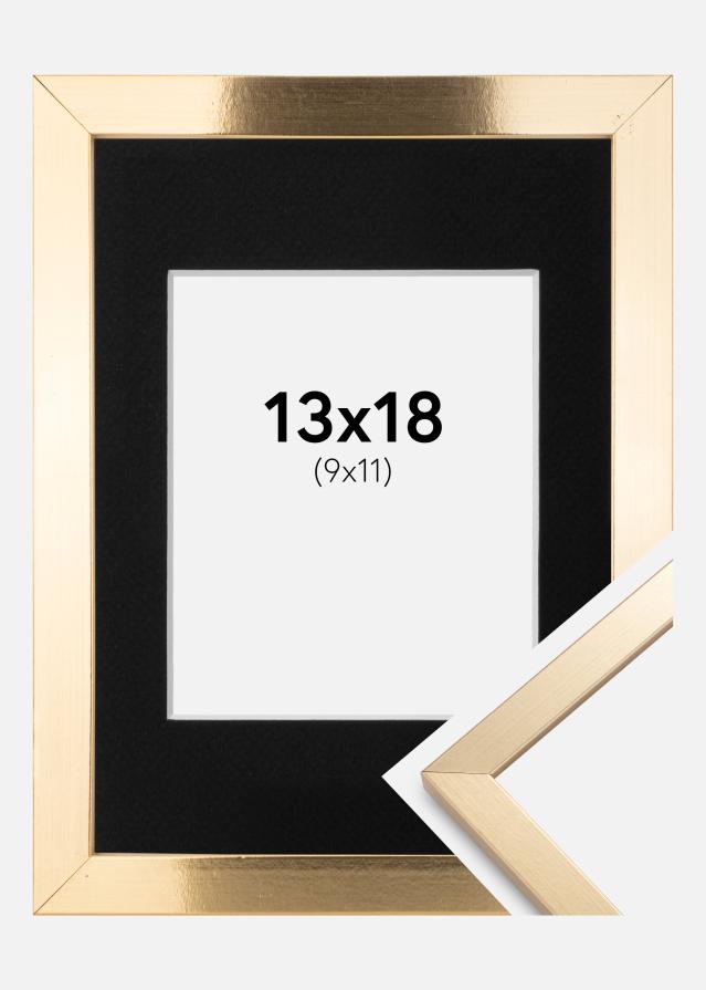Ram med passepartou Fotolijst Trendy Goud 13x18 cm - Passe-partout Zwart 10x12 cm