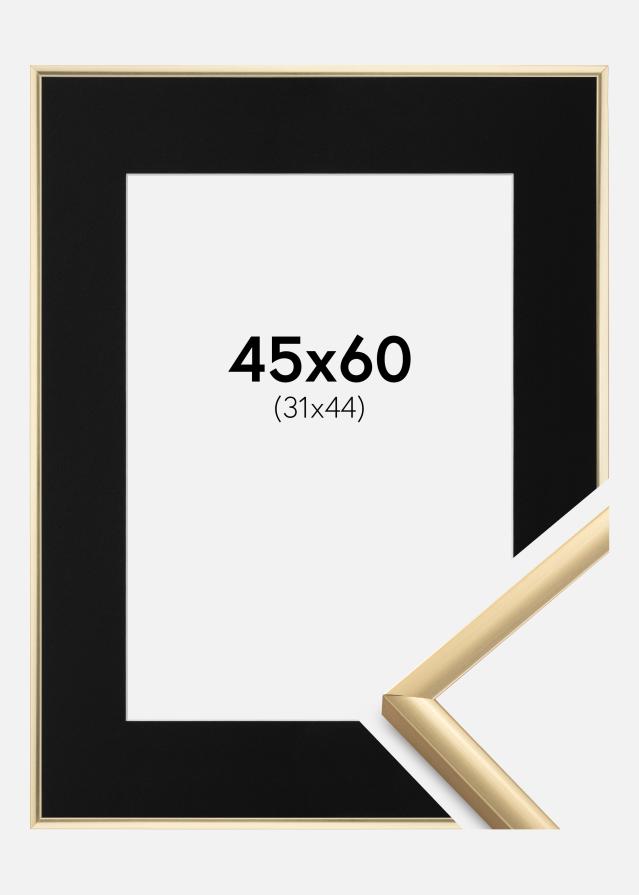 Ram med passepartou Fotolijst New Lifestyle Goud 45x60 cm - Passe-partout Zwart 32x45 cm