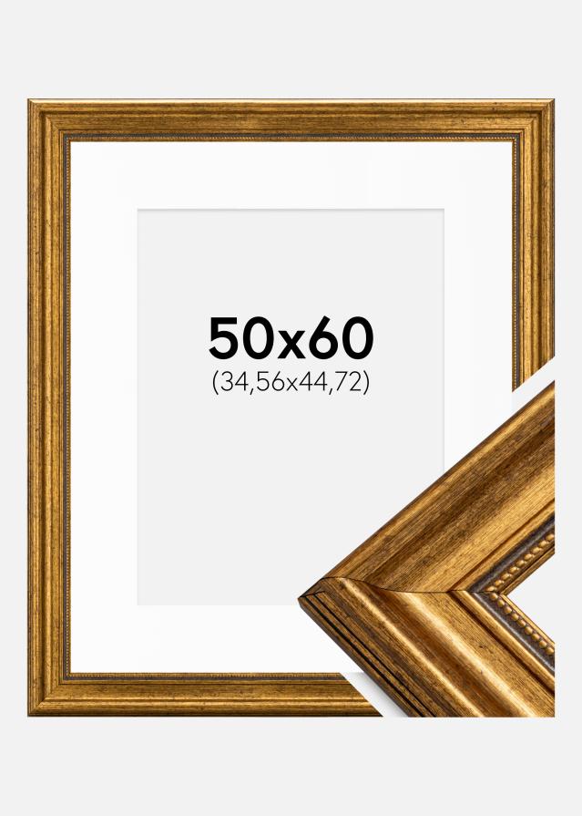 Ram med passepartou Fotolijst Rokoko Goud 50x60 cm - Passe-partout Wit 14x18 inches