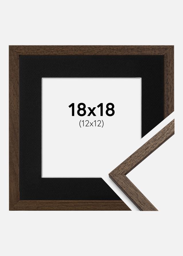 Ram med passepartou Fotolijst Edsbyn Walnoot 18x18 cm - Passe-partout Zwart 13x13 cm