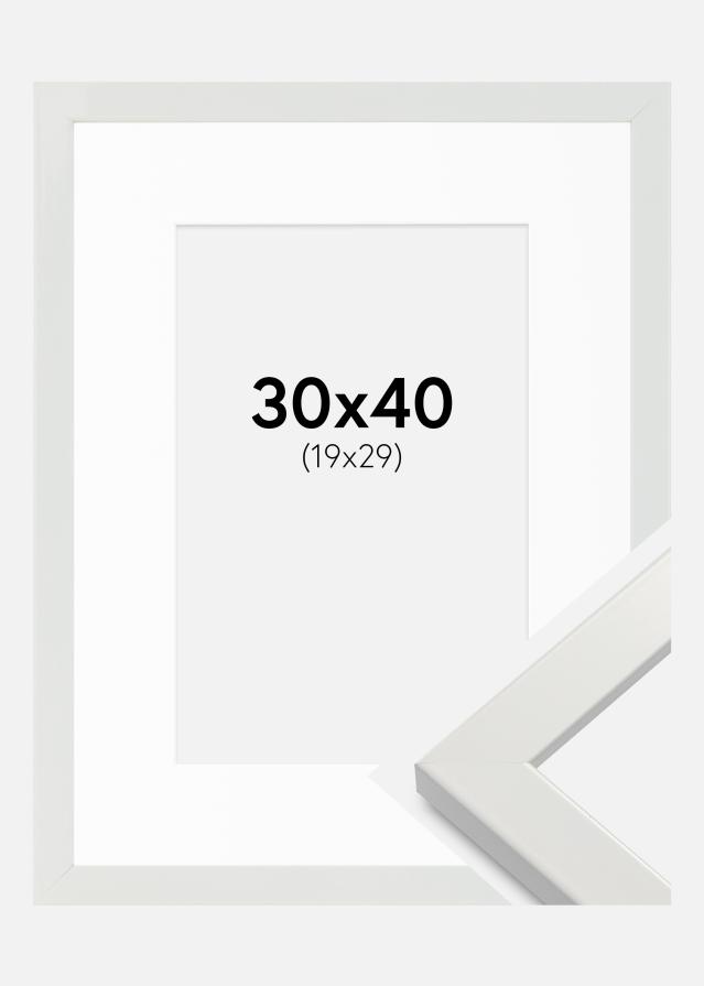 Ram med passepartou Fotolijst White Wood Glossy 30x40 cm - Passe-partout Wit 20x30 cm