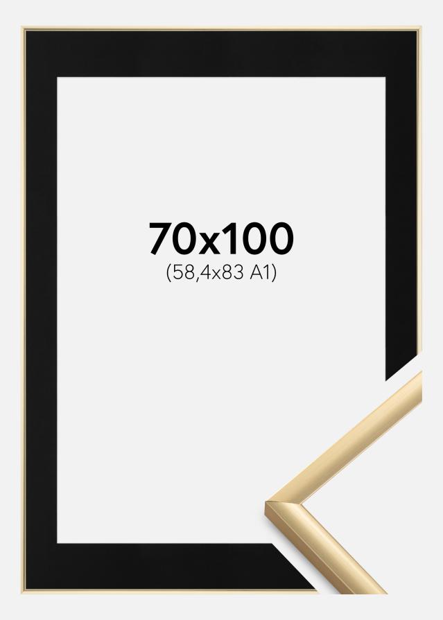 Ram med passepartou Fotolijst New Lifestyle Goud 70x100 cm - Passe-partout Zwart 59,4x84 cm (A1)