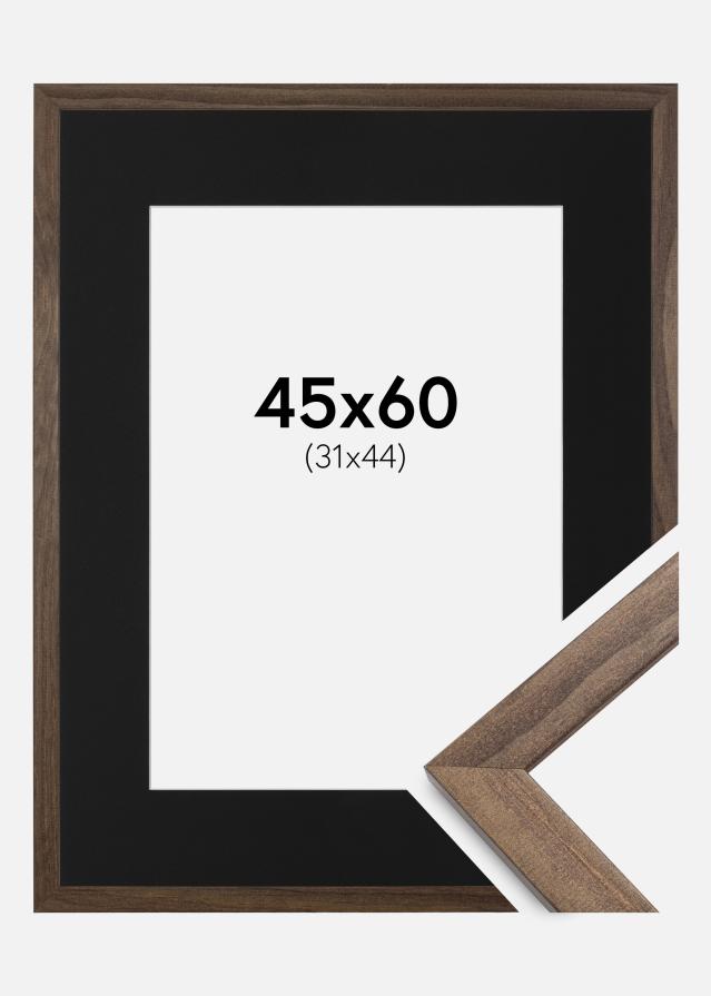 Ram med passepartou Fotolijst Stilren Walnoot 45x60 cm - Passe-partout Zwart 32x45 cm