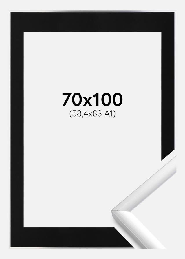 Ram med passepartou Fotolijst New Lifestyle Zilver 70x100 cm - Passe-partout Zwart 59,4x84 cm (A1)