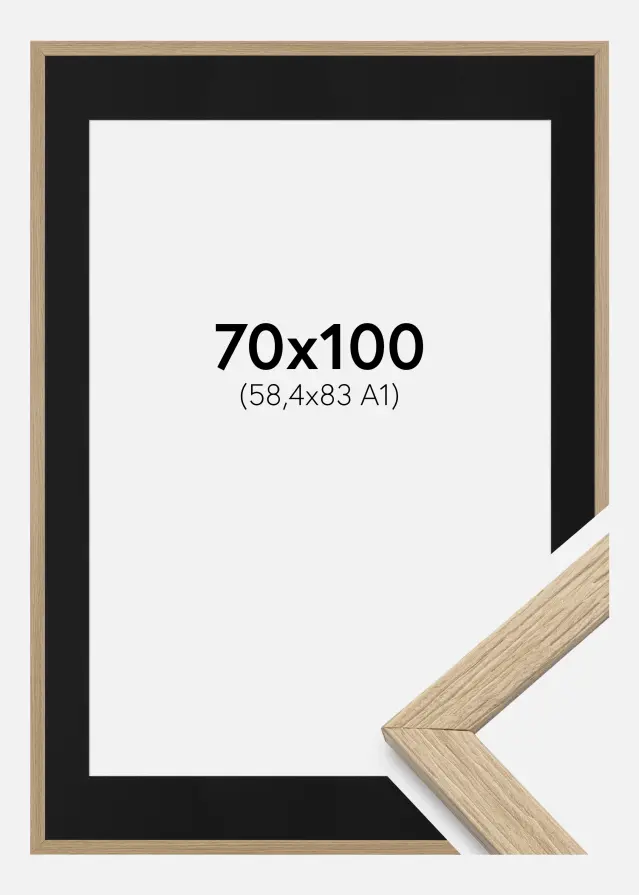 Ram med passepartou Fotolijst Stilren Eiken 70x100 cm - Passe-partout Zwart 59,4x84 cm