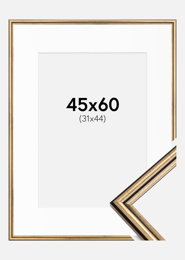 Ram med passepartou Fotolijst Horndal Goud 45x60 cm - Passe-partout Wit 32x45 cm