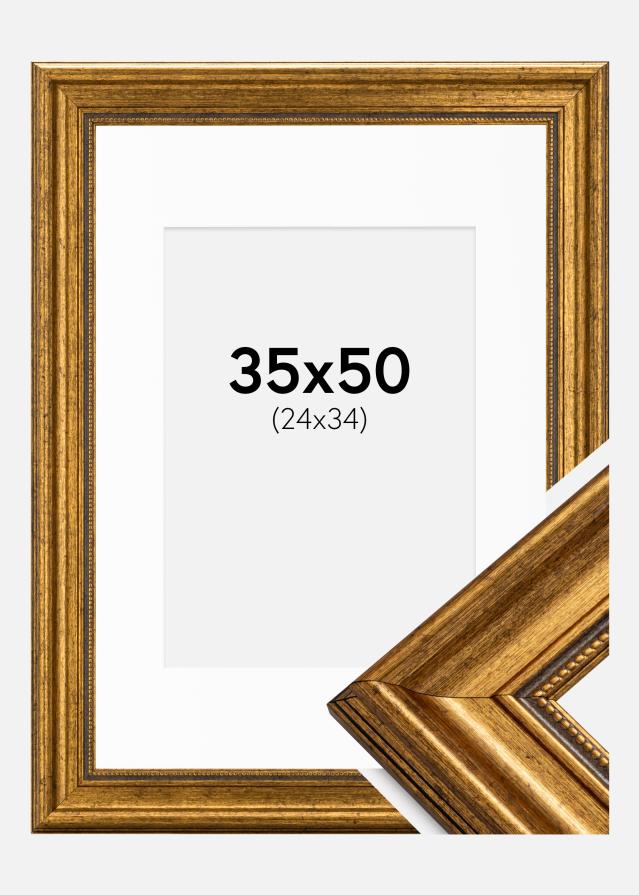 Ram med passepartou Fotolijst Rokoko Goud 35x50 cm - Passe-partout Wit 25x35 cm