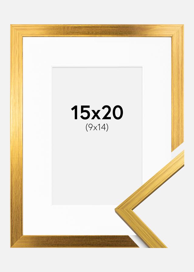 Ram med passepartou Fotolijst Edsbyn Goud 15x20 cm - Passe-partout Wit 10x15 cm