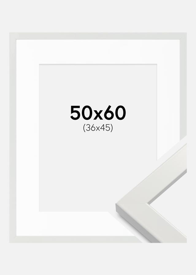 Ram med passepartou Fotolijst White Wood Glossy 50x60 cm - Passe-partout Wit 37x46 cm