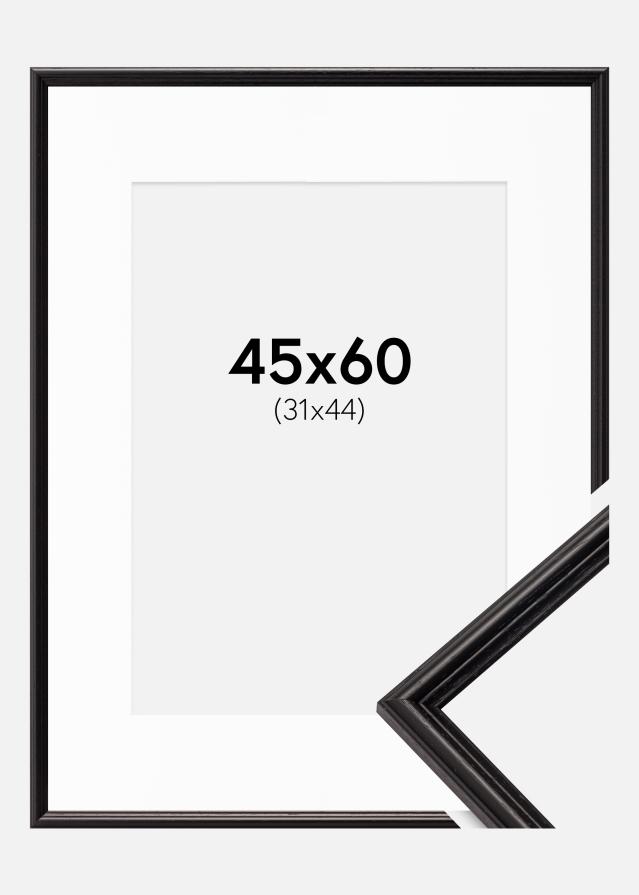 Ram med passepartou Fotolijst Horndal Zwart 45x60 cm - Passe-partout Wit 32x45 cm