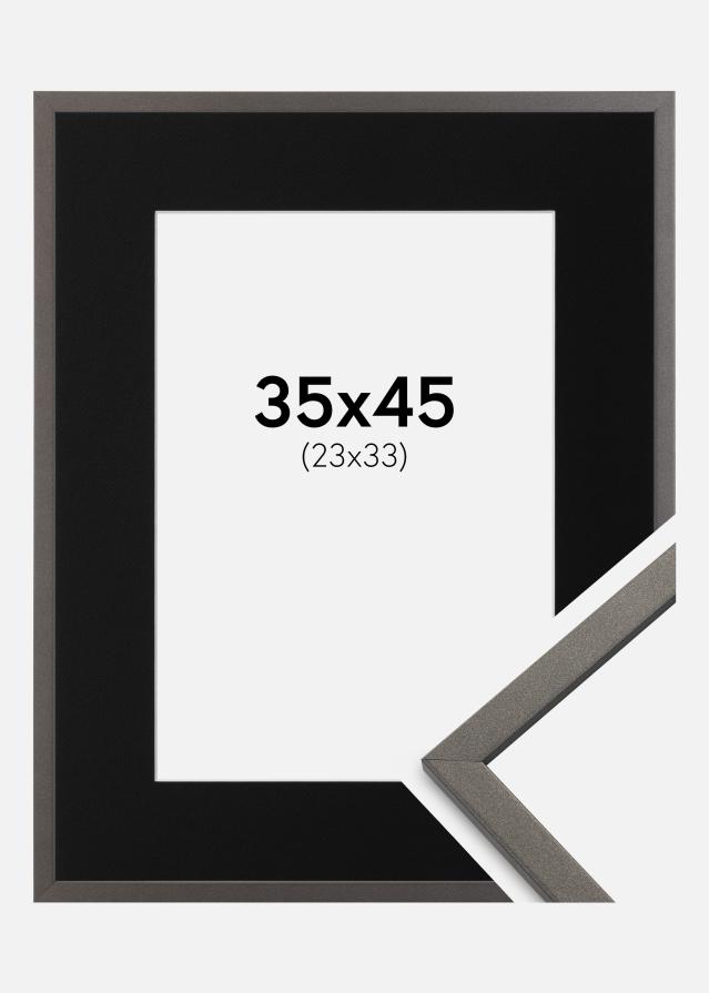 Ram med passepartou Fotolijst Edsbyn Grafiet 35x45 cm - Passe-partout Zwart 24x34 cm