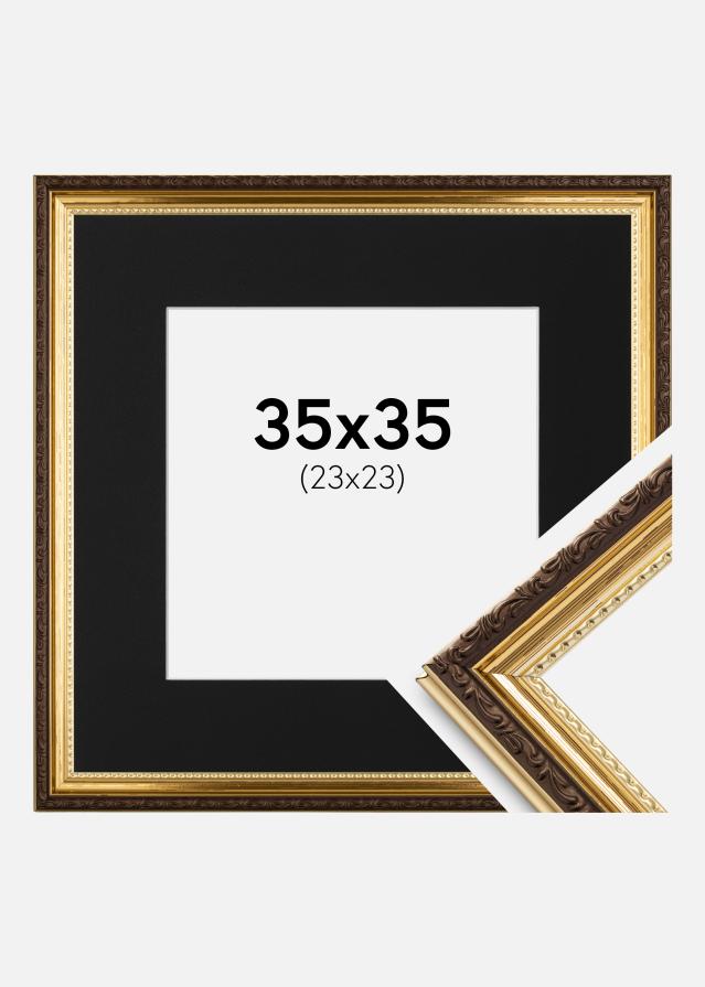 Ram med passepartou Fotolijst Abisko Goud 35x35 cm - Passe-partout Zwart 24x24 cm