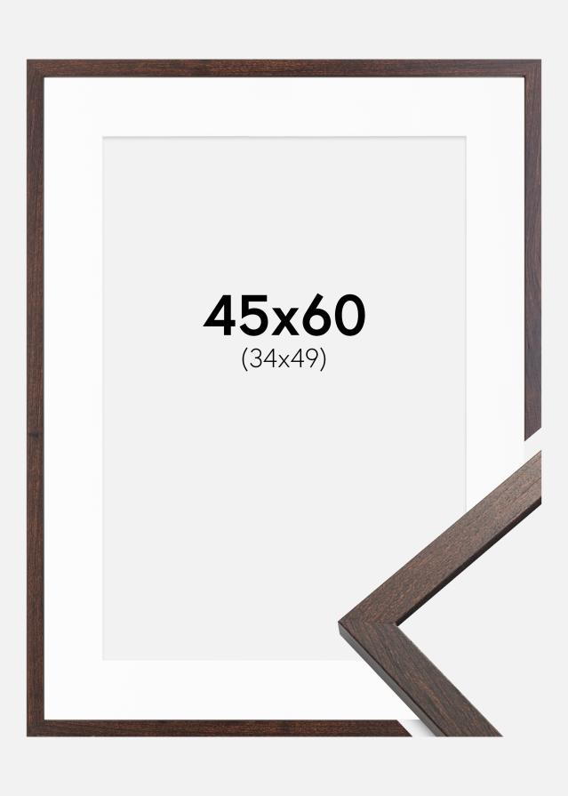 Ram med passepartou Fotolijst Trendy Walnoot 45x60 cm - Passe-partout Wit 35x50 cm