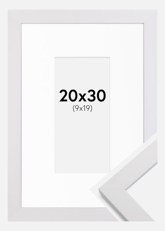Ram med passepartou Fotolijst White Wood 20x30 cm - Passe-partout Wit 10x20 cm