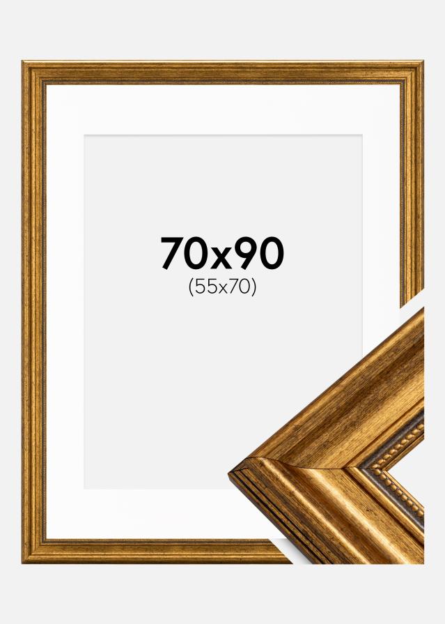 Ram med passepartou Fotolijst Rokoko Goud 70x90 cm - Passe-partout Wit 56x71 cm