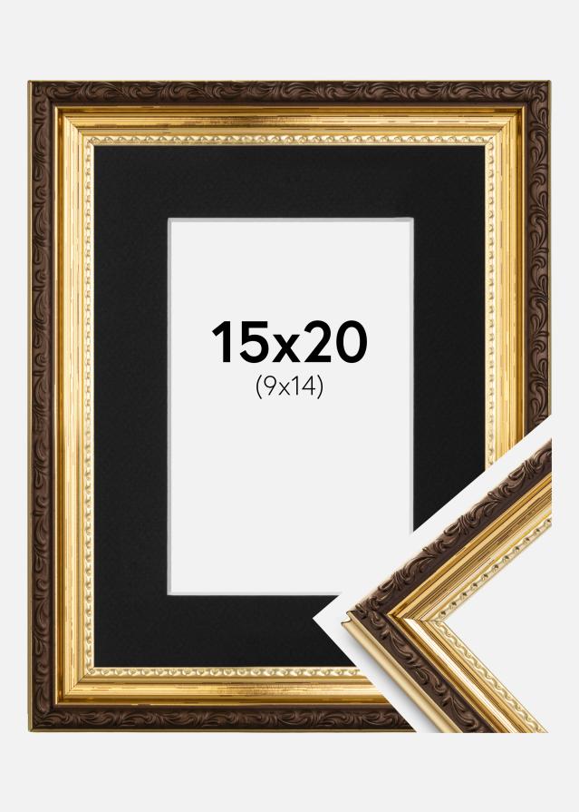 Ram med passepartou Fotolijst Abisko Goud 15x20 cm - Passe-partout Zwart 10x15 cm