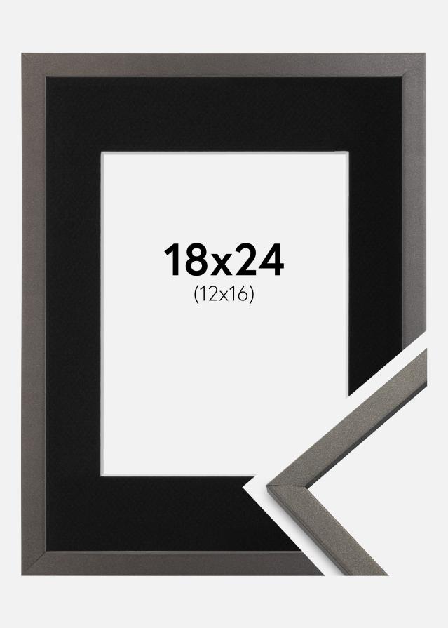 Ram med passepartou Fotolijst Edsbyn Grafiet 18x24 cm - Passe-partout Zwart 13x17 cm