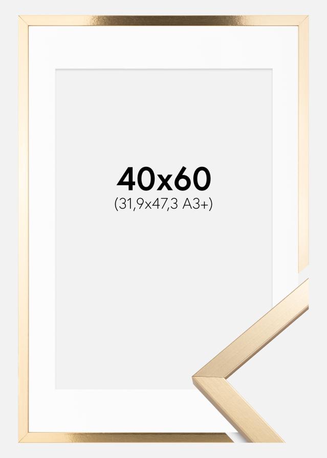 Ram med passepartou Fotolijst Trendy Goud 40x60 cm - Passe-partout Wit 32,9x48,3 cm (A3+)