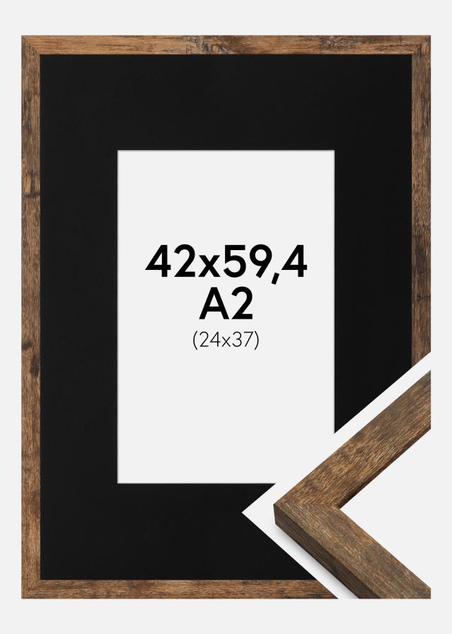 Ram med passepartou Fotolijst Fiorito Washed Oak 42x59,4 cm (A2) - Passe-partout Zwart 25x38 cm