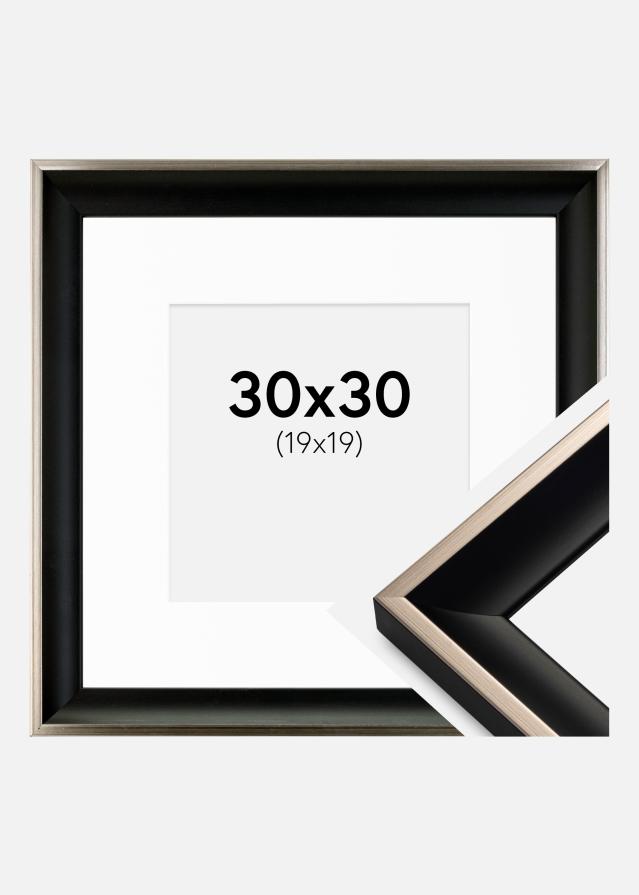 Ram med passepartou Fotolijst Öjaren Zwart-Zilver 30x30 cm - Passe-partout Wit 20x20 cm