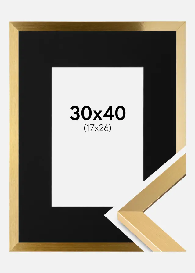 Ram med passepartou Fotolijst Selection Goud 30x40 cm - Passe-partout Zwart 18x27 cm
