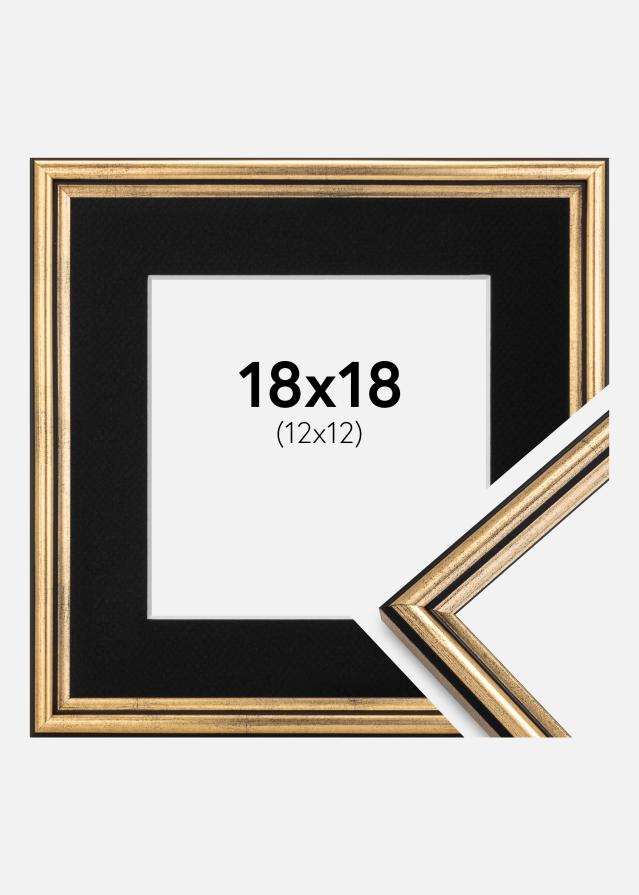 Ram med passepartou Fotolijst Horndal Goud 18x18 cm - Passe-partout Zwart 13x13 cm