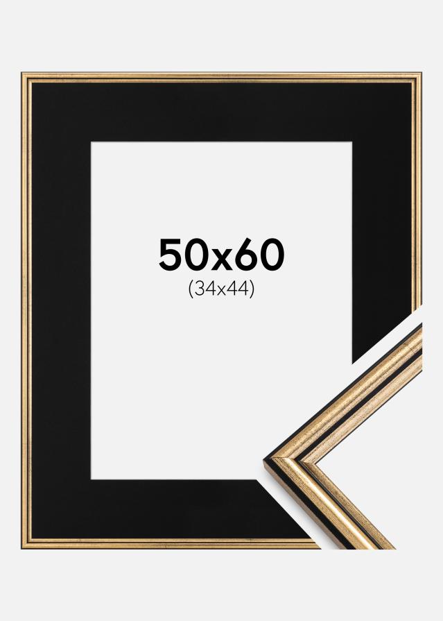 Ram med passepartou Fotolijst Horndal Goud 50x60 cm - Passe-partout Zwart 35x45 cm