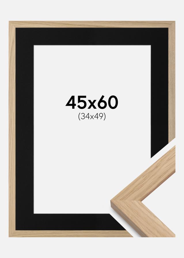 Ram med passepartou Fotolijst Oak Wood 45x60 cm - Passe-partout Zwart 35x50 cm