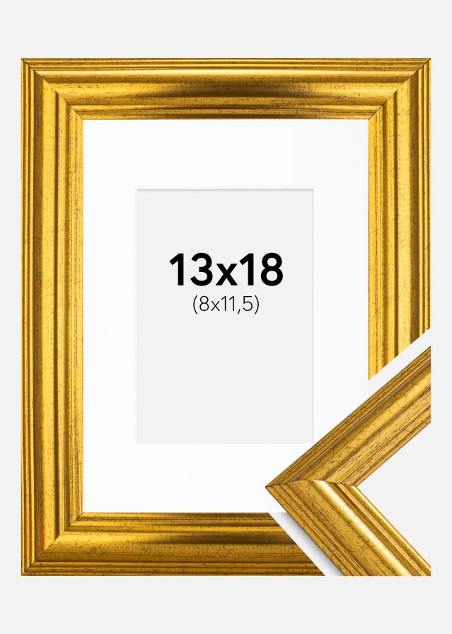 Ram med passepartou Fotolijst Västkusten Goud 13x18 cm - Passe-partout Wit 9x12 cm