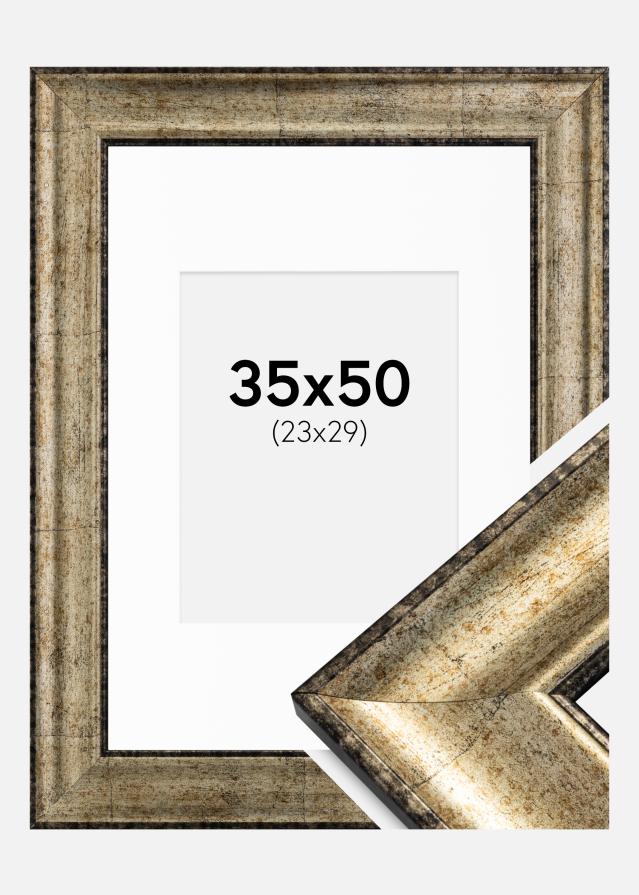 Ram med passepartou Fotolijst Saltsjöbaden Antiek Goud 35x50 cm - Passe-partout Wit 24x30 cm