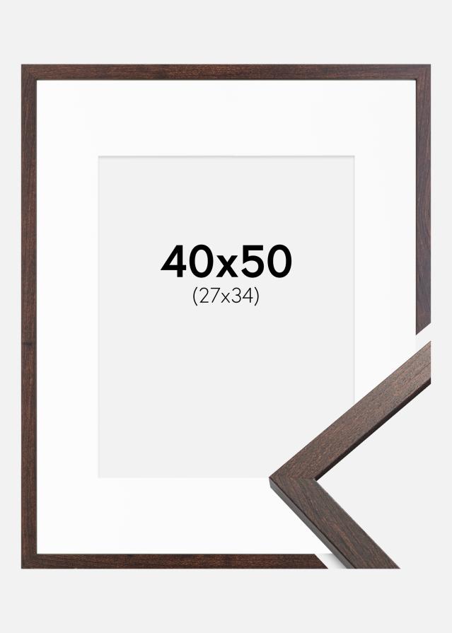 Ram med passepartou Fotolijst Trendy Walnoot 40x50 cm - Passe-partout Wit 28x35 cm