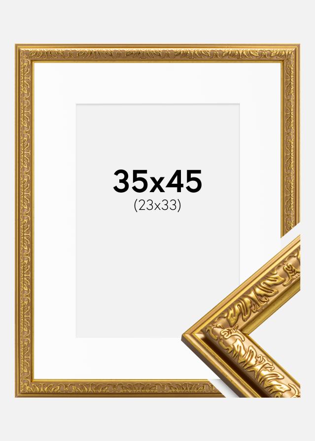 Ram med passepartou Fotolijst Nostalgia Goud 35x45 cm - Passe-partout Wit 24x34 cm
