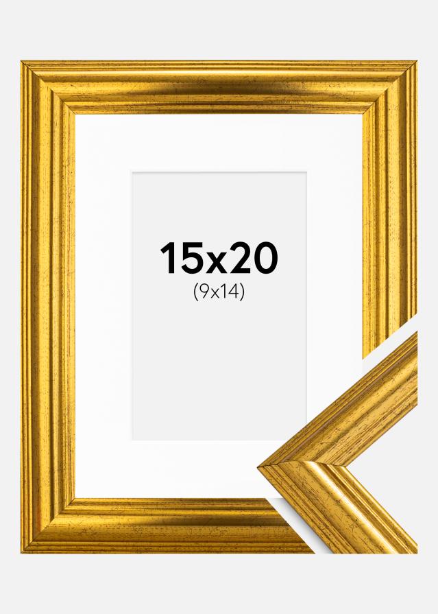 Ram med passepartou Fotolijst Västkusten Goud 15x20 cm - Passe-partout Wit 10x15 cm
