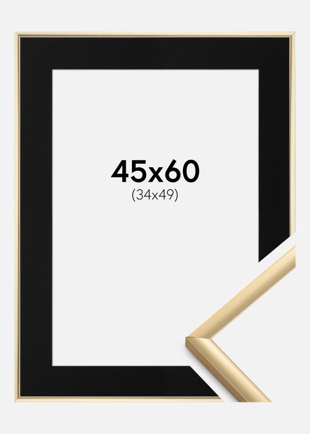Ram med passepartou Fotolijst New Lifestyle Goud 45x60 cm - Passe-partout Zwart 35x50 cm