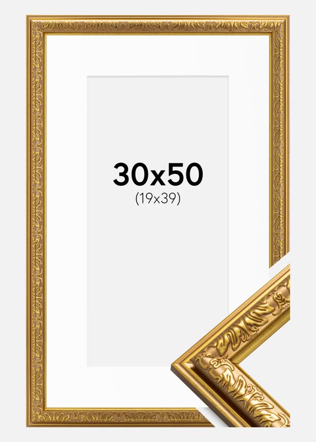 Ram med passepartou Fotolijst Nostalgia Goud 30x50 cm - Passe-partout Wit 20x40 cm
