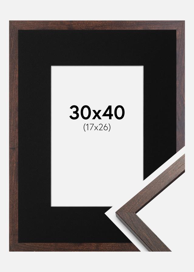 Ram med passepartou Fotolijst Trendy Walnoot 30x40 cm - Passe-partout Zwart 18x27 cm