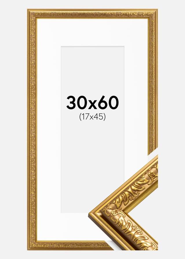 Ram med passepartou Fotolijst Nostalgia Goud 30x60 cm - Passe-partout Wit 18x46 cm