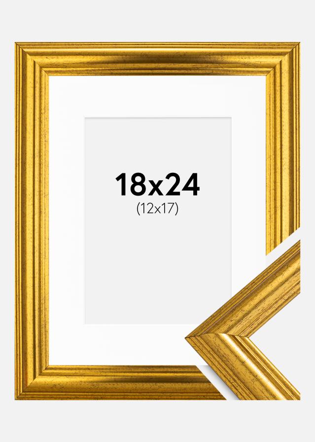 Ram med passepartou Fotolijst Västkusten Goud 18x24 cm - Passe-partout Wit 13x18 cm
