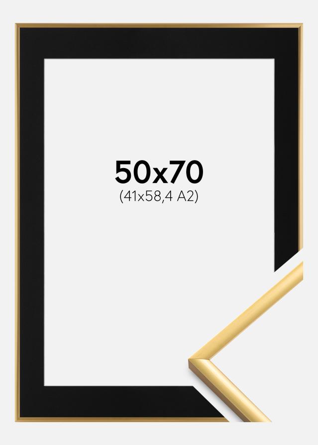 Ram med passepartou Fotolijst New Lifestyle Shiny Gold 50x70 cm - Passe-partout Zwart 42x59,4 cm