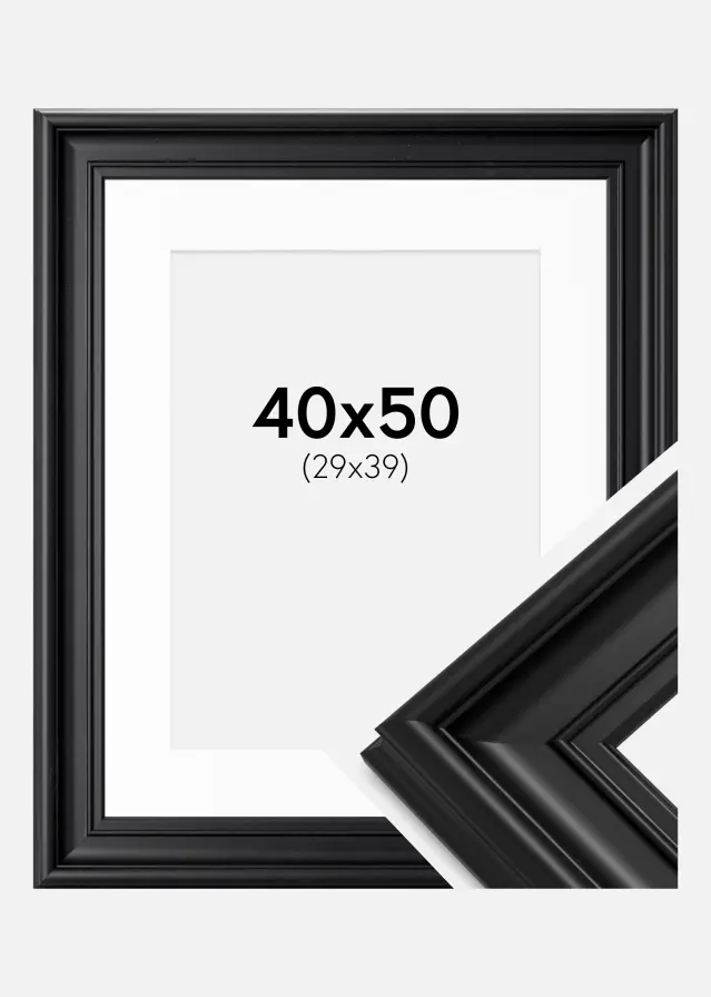 Ram med passepartou Fotolijst Mora Premium Zwart 40x50 cm - Passe-partout Wit 30x40 cm