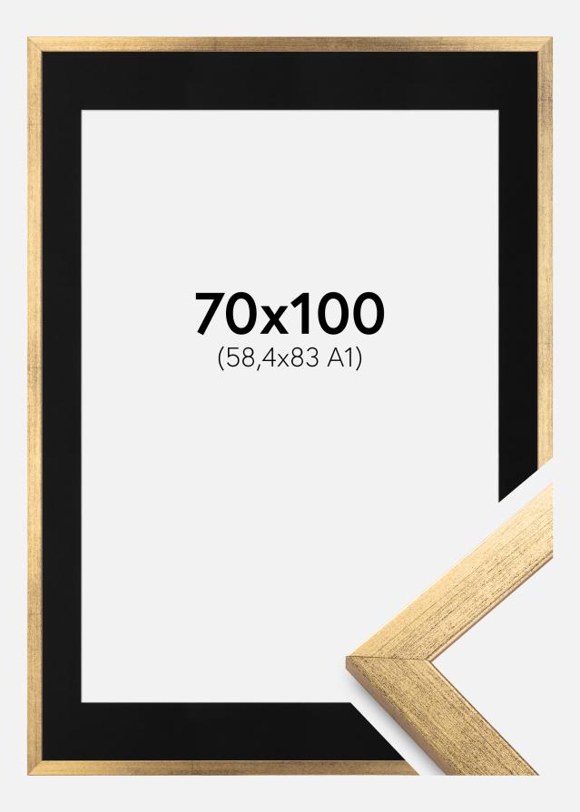 Ram med passepartou Fotolijst Stilren Goud 70x100 cm - Passe-partout Zwart 59,4x84 cm (A1)