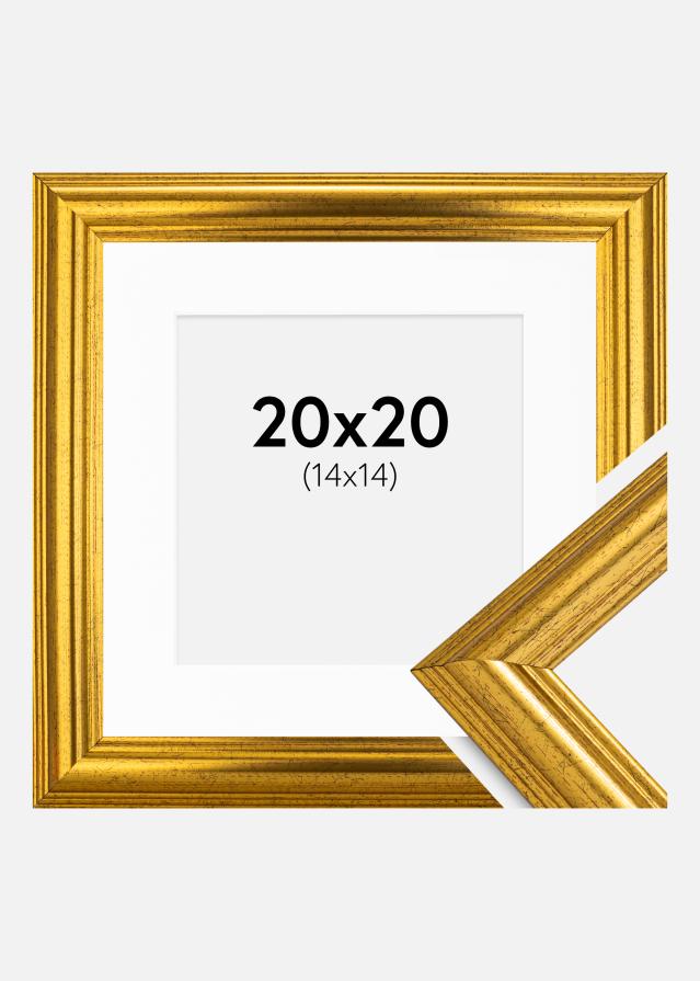 Ram med passepartou Fotolijst Västkusten Goud 20x20 cm - Passe-partout Wit 15x15 cm