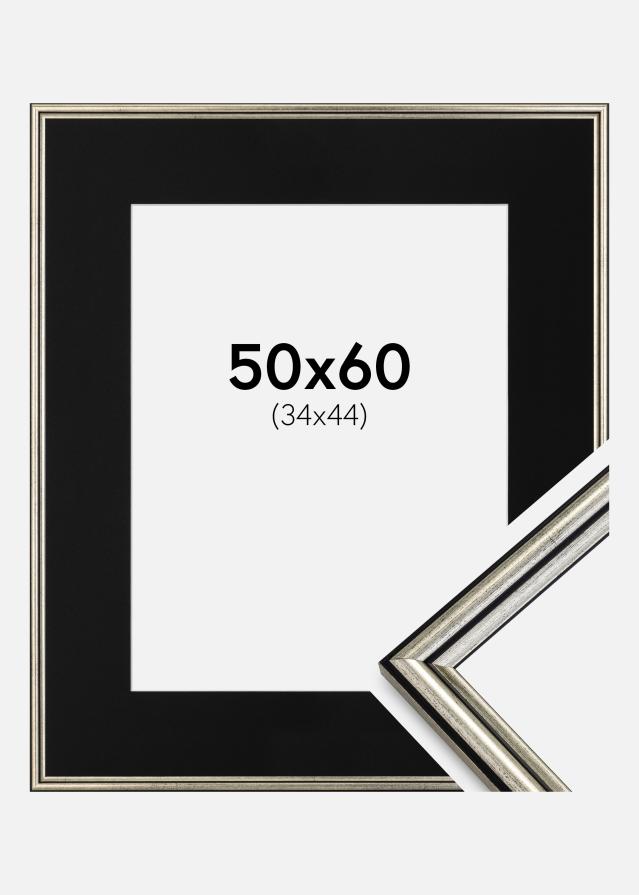 Ram med passepartou Fotolijst Horndal Zilver 50x60 cm - Passe-partout Zwart 35x45 cm