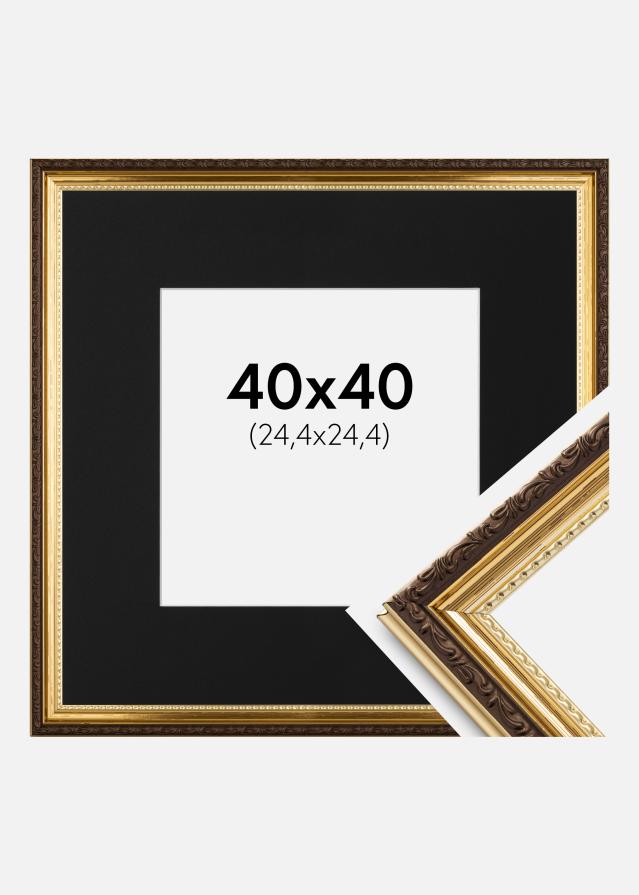Ram med passepartou Fotolijst Abisko Goud 40x40 cm - Passe-partout Zwart 10x10 inches (25,4x25,4 cm)