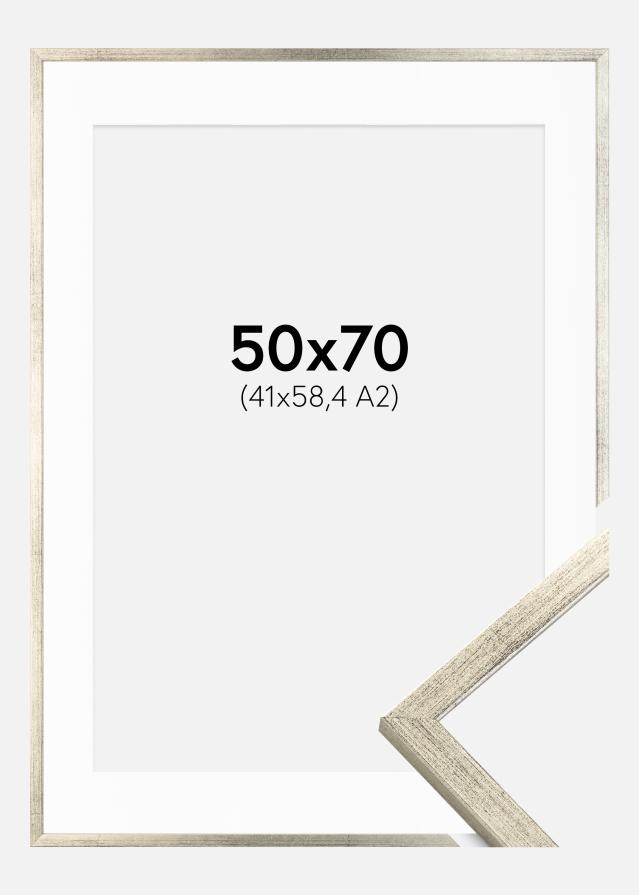 Ram med passepartou Fotolijst Galant Zilver 50x70 cm - Passe-partout Wit 42x59,4 cm (A2)